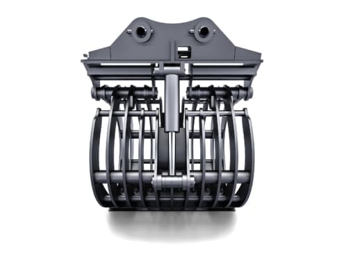 Dymax Basket Tine Grapple, side view of the skeleton tine baskets