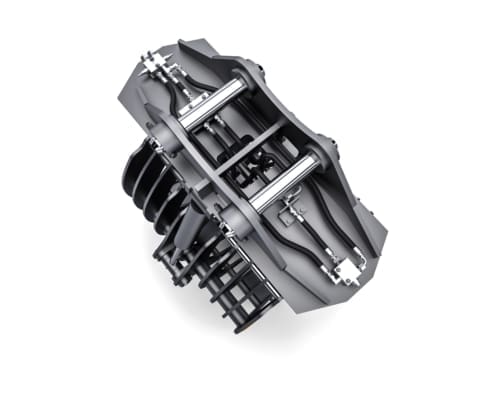 Dymax Basket Tine Grapple for railway cleanup, top-angled view