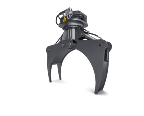 Railway Multi-Application Grapple – Side View Dymax Railway Multi-Application Grapple, side view of the bypass tines