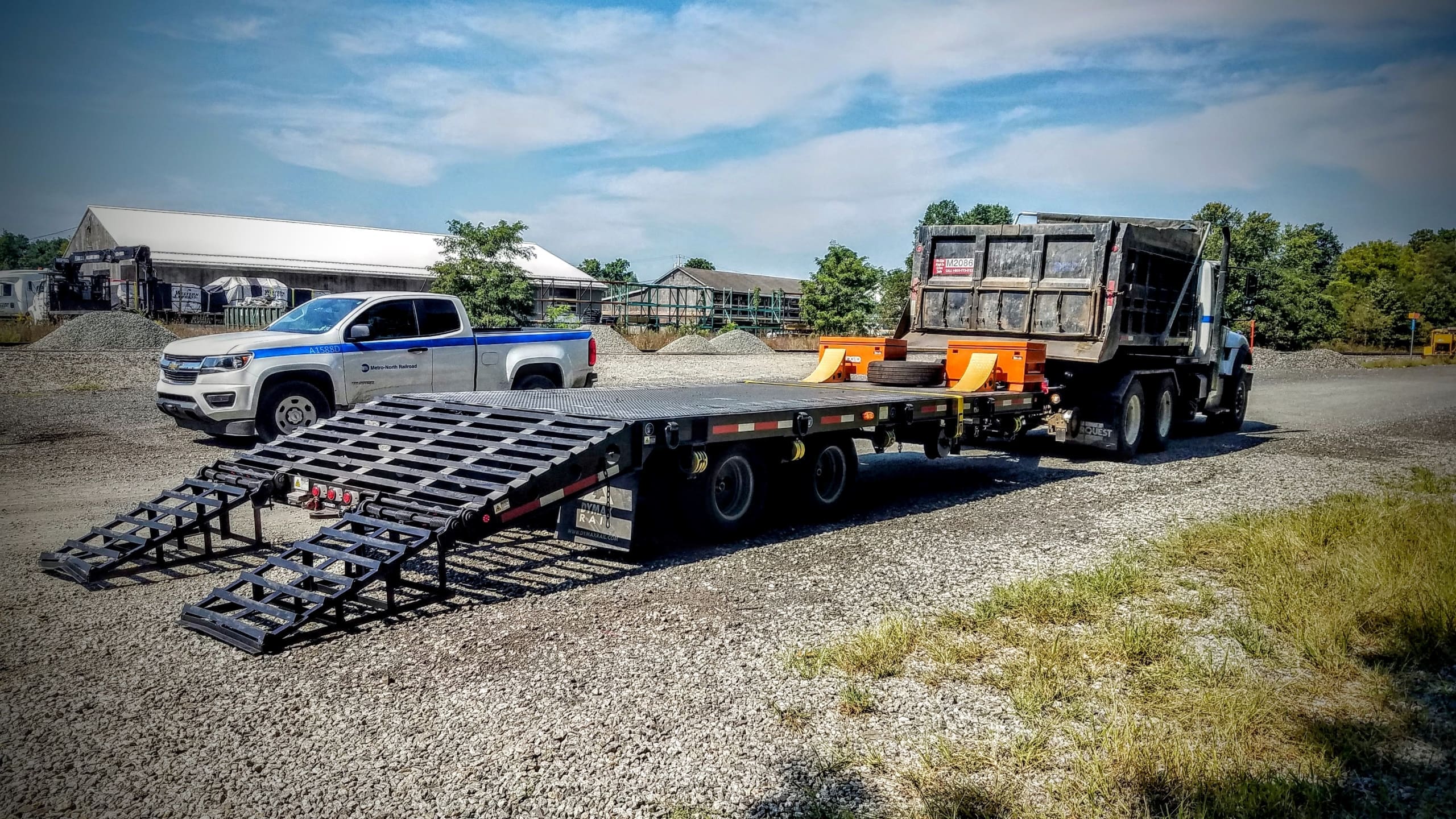 Hi rail trailer with road and rail wheels Hi rail trailer with road and rail wheels ready for rail maintenance work