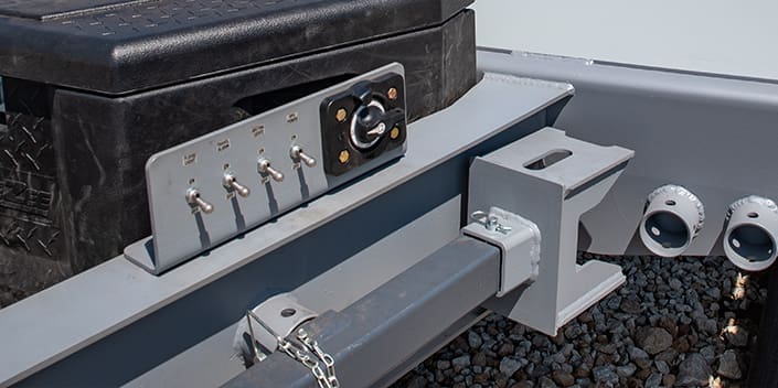 Electro hydraulic controls on hi rail trailer Electro hydraulic control switches on hi rail tag-along trailer built by DymaxRail