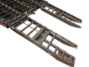 Rear ramps on hi rail trailer Rear ramps with spring assist on hi rail trailer built by DymaxRail