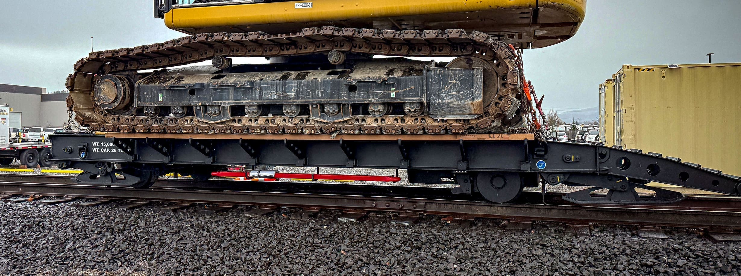 Dymax MPXE Hydraulic Drive Rail Cart for excavator operations on railway tracks