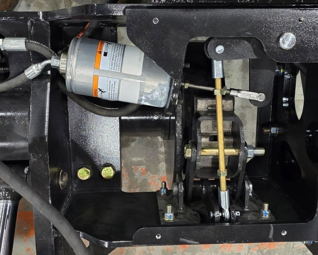 Dymax Rail Rider X2 spring-applied hydraulic release (SAHR) braking Close-up of the Dymax Rail Rider X2 spring-applied hydraulic release (SAHR) braking system on the hi-rail undercarriage