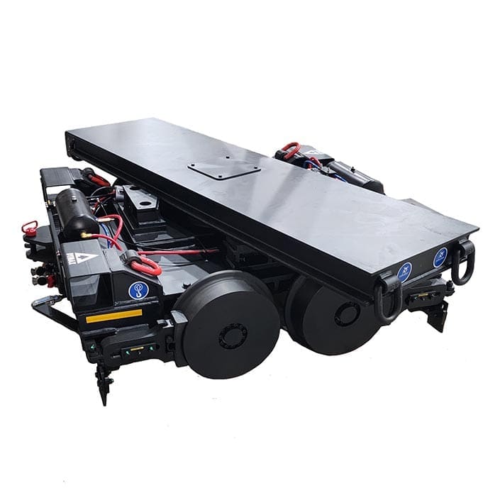 Click to show details - DymaxRail Dolly Track Cart – Swivel Top DymaxRail dolly track cart with swivel top on railroad track