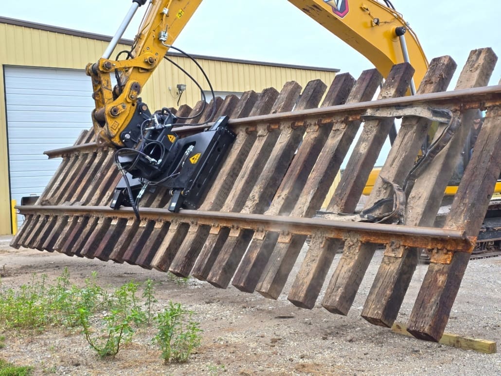 Click to show details - DymaxRail Railway Track Panel Handler Attachment DymaxRail Railway Track Panel Handler attachment lifting tilted track panel